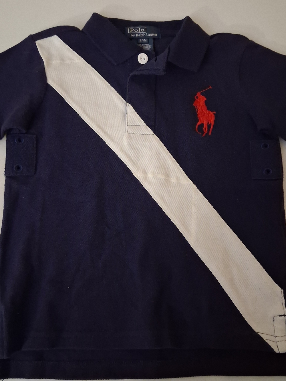 Polo Ralph Lauren Toddler Boys Navy Blue White Sash Big Pony Polo Shirt 24M